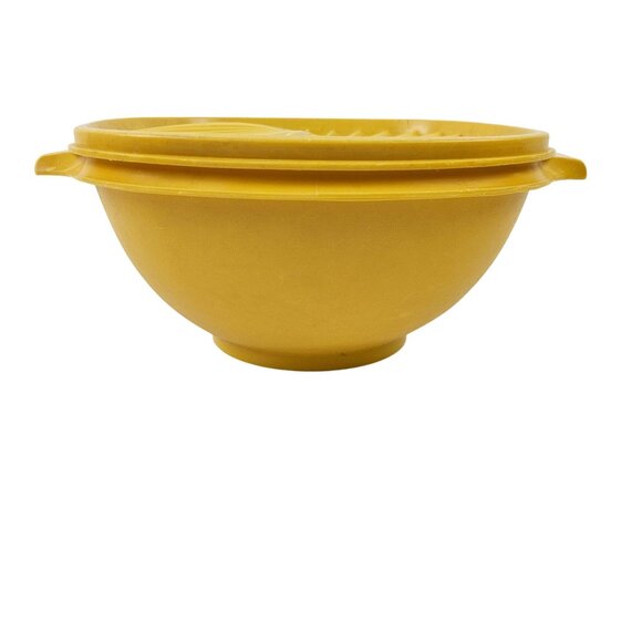 Vintage Tupperware Bowl Square Servalier Harvest Gold Sunburst Lid 6 cup Yellow - Picture 4 of 12
